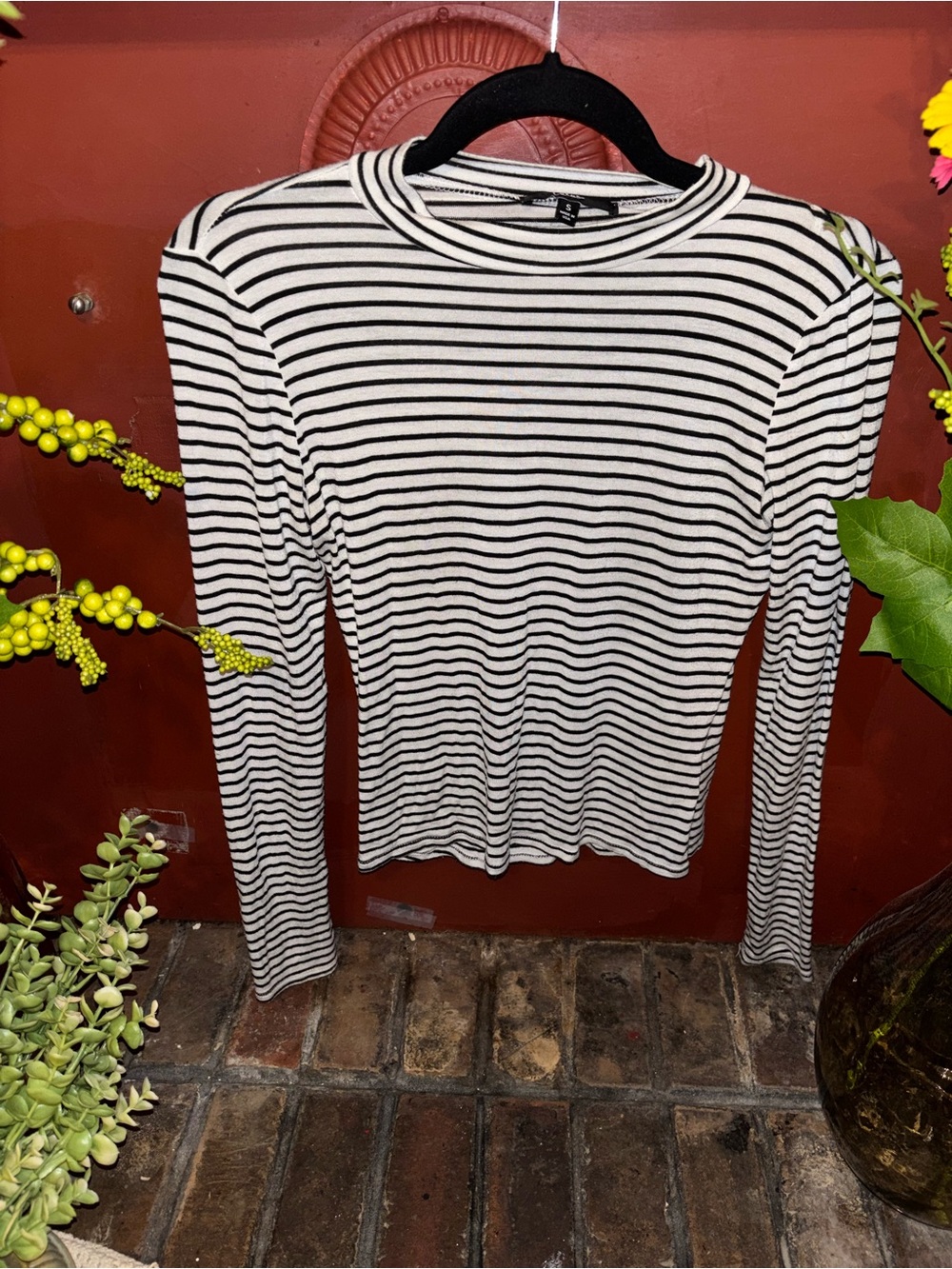 Lulu's Black and White Striped Long Sleeve Crewneck Top